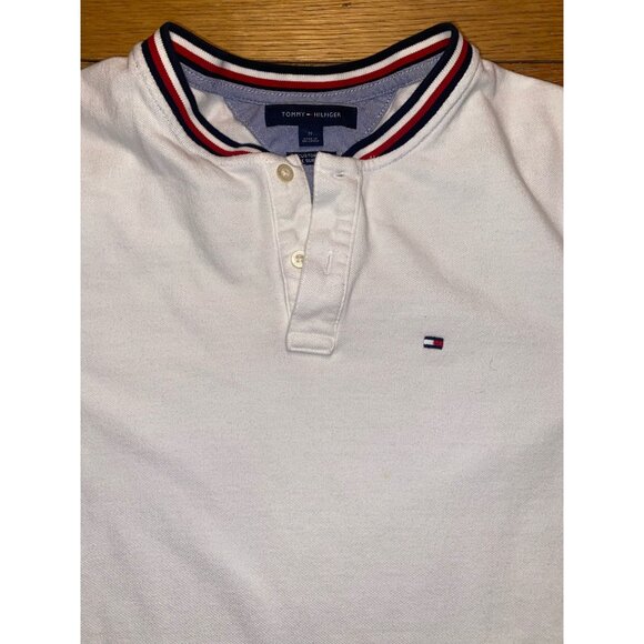 Tommy Hilfiger Mens White Polo Shirt With Striped Collar & Sleeves - Picture 2 of 5